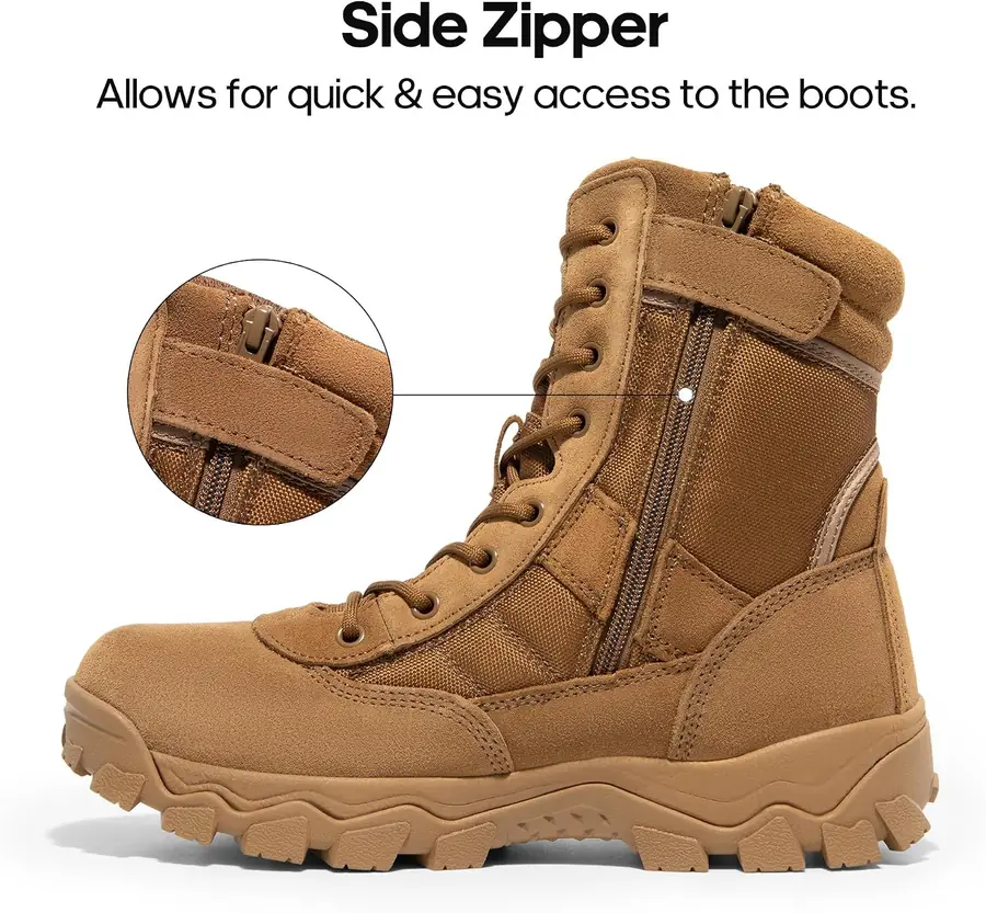 Men's Tactical Military Work Boots Side Zipper — convenient side zipper