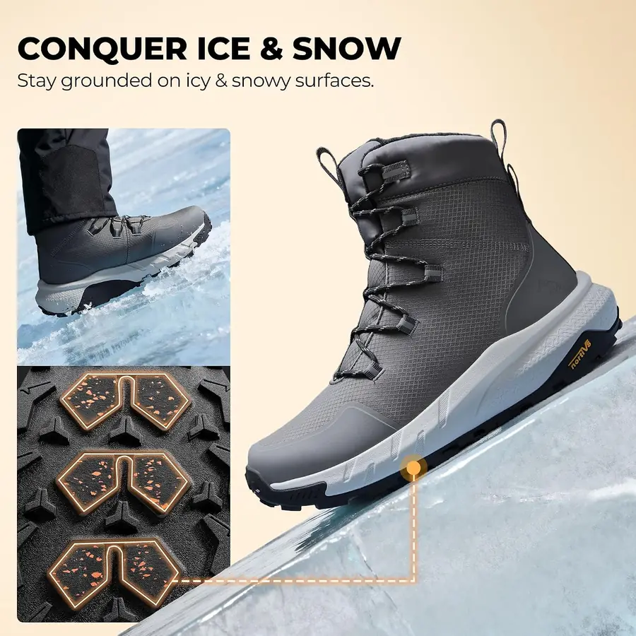 Men's Wide Winter Boots Grip on Snow Ice — waterproof protection